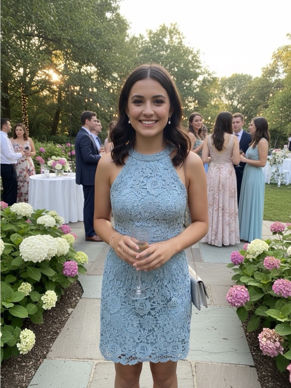 Lulu's Light Blue Lace Halter Mini Dress
